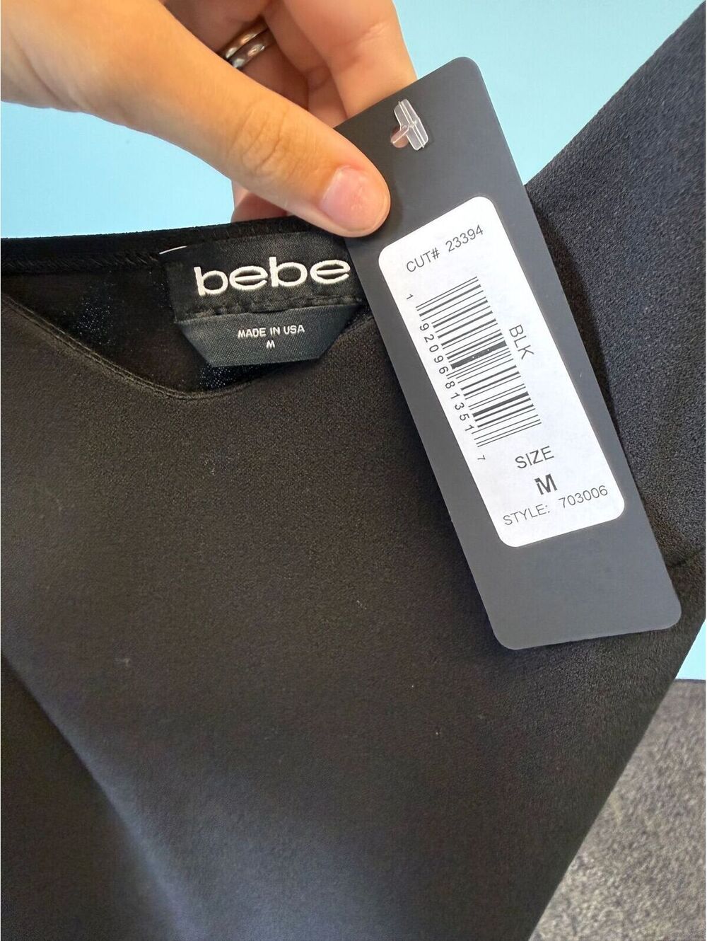 246. NWT! BEBE•Black Slip Dress•Chic Minimalist Bodycon Midi Dress•MEDIUM - Picture 3 of 4
